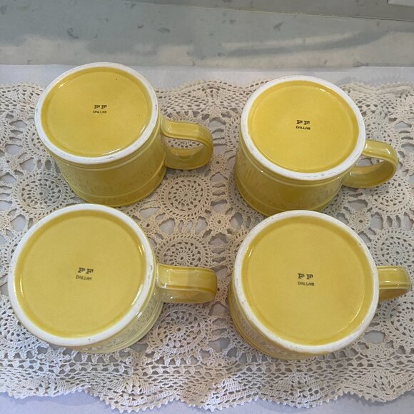 Fitz and Floyd Yellow Dallas Coffee Mugs Set of 4 - Picture 3 of 8